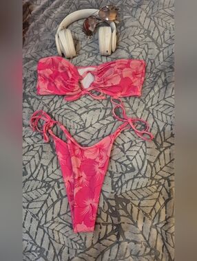 Pink Floral Tie Bikini Set